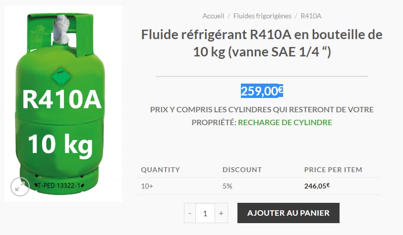 Réfrigérants R32, gaz climatisation R410A, fluide R22, présentation. 