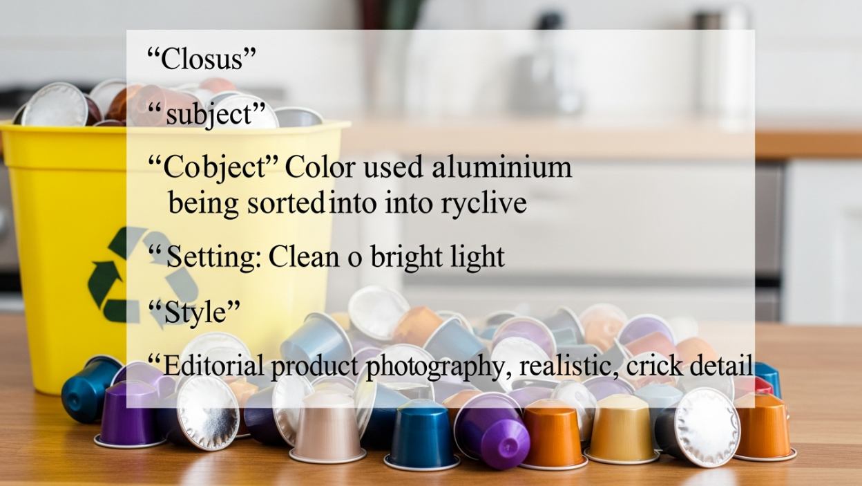 Capsules Nespresso usagées triées dans une poubelle jaune
